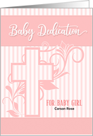 Baby Girl Dedication Day Blessings Cross with Pink Stripes Custom card