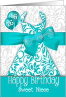 16th Niece’s Birthday Trendy Bling Turquoise Dress card