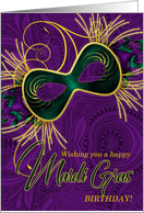 Birthday on Mardi Gras Violet, Gold and Green Mask card