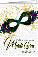 Birthday on Mardi Gras wih a Violet, Gold and Green Mask card