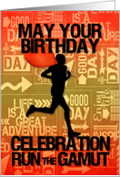 Birthday Male Runner Sport Theme in Orange and Golds card