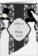 Two Brides Announcing Our Engagement Elegant Damask card
