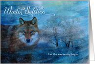 Winter Solstice Blue Wolf in the Snow card