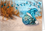 Beach Themed Holiday with Season’s Greetings in the Sand card