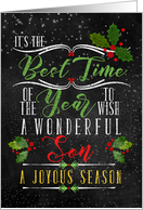 for Son Best Time of the Year Christmas Chalkboard and Holly card