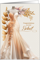 Debutante Congratulations Peach and Golden Gown card