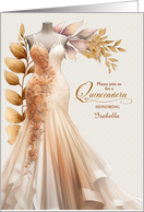 Quinceanera Invitation Peach and Golden Gown Custom card