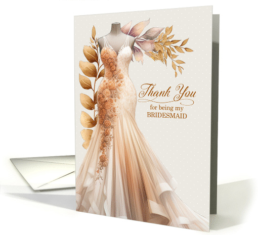 Bridesmaid Thank You Peach and Golden Gown card (1508342)