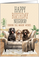 for Neighbor Birthday Three Dogs on a Sofa Tali Waggin’ Wishes card