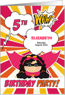 5th Birthday Party for Girls Superhero Pink Comic Book Theme Custom card