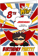 8th Birthday Party Boys Superhero Red Comic Book Theme Custom card