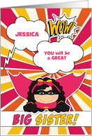 New Big Sister Congratulations Pink Kids Superhero Custom card