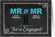 Engagement Party Mr and Mr Black Damask Custom Names card