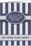 Beach Bum Birthday in Nautical Stripes of Denim Blue and White Wash card