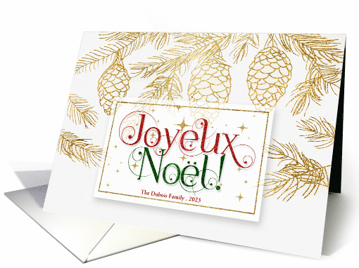 Joyeux Noel Christmas Typography Gold Pines with Name card (1541908)