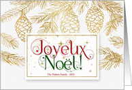 Joyeux Noel Christmas Typography Gold Pines with Name card
