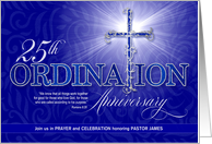 25th Ordination Anniversary Celebration Blue and Silver Cross Custom card