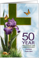 50th Religious Life Anniversary Purple Iris and Cross Custom card