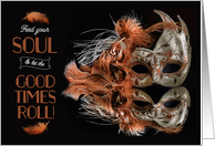 Mardi Gras Carnival Mask with Feathers in Bronze and Platinum Hues card