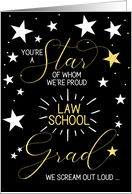 Law School Graduate Black Gold and White Stars Typography card
