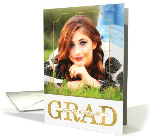 Graduation Party Faux Gold Leaf Grad's Photo card (1564906)