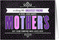 For Friend on Mother’s Day in Purple Typography card