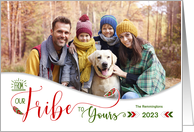 Holiday Photo From Our Tribe to Yours Theme in Red and Green card