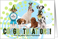 Dog Agility Congratulations Five Dogs Celebrating with Name Blank card