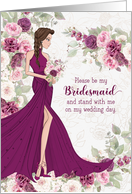 Bridesmaid Bridal Party Invitation in Plum and Pink Ranunculus card
