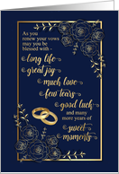 Vow Renewal Congratulations Faux Gold Roses on Navy Blue card