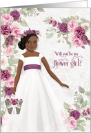 Flower Girl Request Brown Skin with Plum Ranunculus card