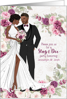 African American Couple Stag and Doe Party Invite Plum Ranunculus card