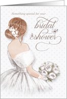 Bridal Shower Bride with Bouquet in Taupe and White card