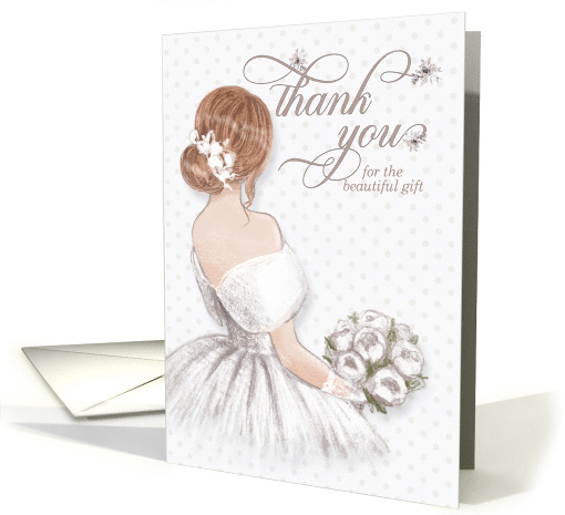 Thank You Bridal Shower Gift with Bouquet in Taupe and White card