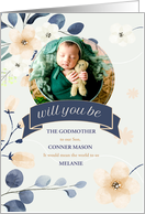 Godmother Request Blue and Yellow Blossoms with Photo card