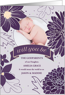Godparent Request Bold Plum Botanicals with Photo card