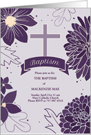 Baptism Invitation Bold Plum Botanicals with Christen Cross card