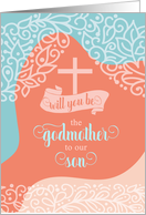 Godmother Request for Son Orange and Blue Swirls card