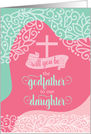 Godfather Request for Daughter Pink and Sea Green Swirls card