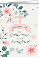 Godparents Request for Daughter Peach Blossoms and Cross card