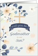 Godmother Request for Son Blue and Yellow Blossoms with Cross card