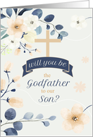 Godfather Request for Son Blue and Yellow Blossoms with Cross card