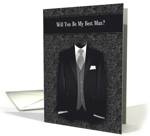 Best Man Request Tux in Black and Gray with Swirls card (1772070)