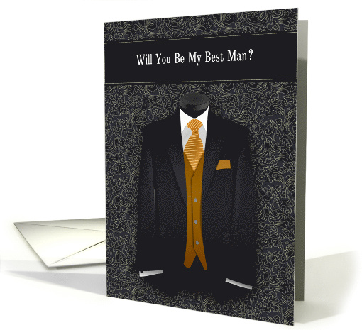 Best Man Wedding Request Wedding Black and Gold Suit Tie card