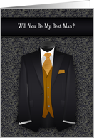 Best Man Wedding Request Wedding Black and Gold Suit Tie card