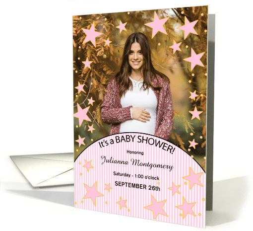 Baby Shower Invite in Pink Stars with Baby's Photo card (1800254)