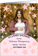 Baby Shower Invite in Pink Stars with Baby’s Photo card