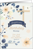 Baptism Birthday Tan Blue and Peach Botanical Accents card