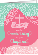 Baptism Anniversary Pink and Sea Green Swirls card