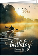 For Boss Birthday Rowing a Kayak on the Lake card